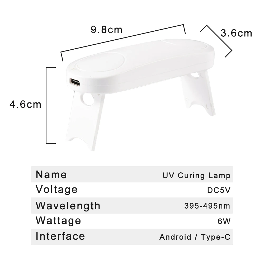 Luces LED de curado de GEL ultravioleta, lámparas plegables de curado UV con interfaz Android tipo C para procesamiento de pantalla de teléfono, DC5V