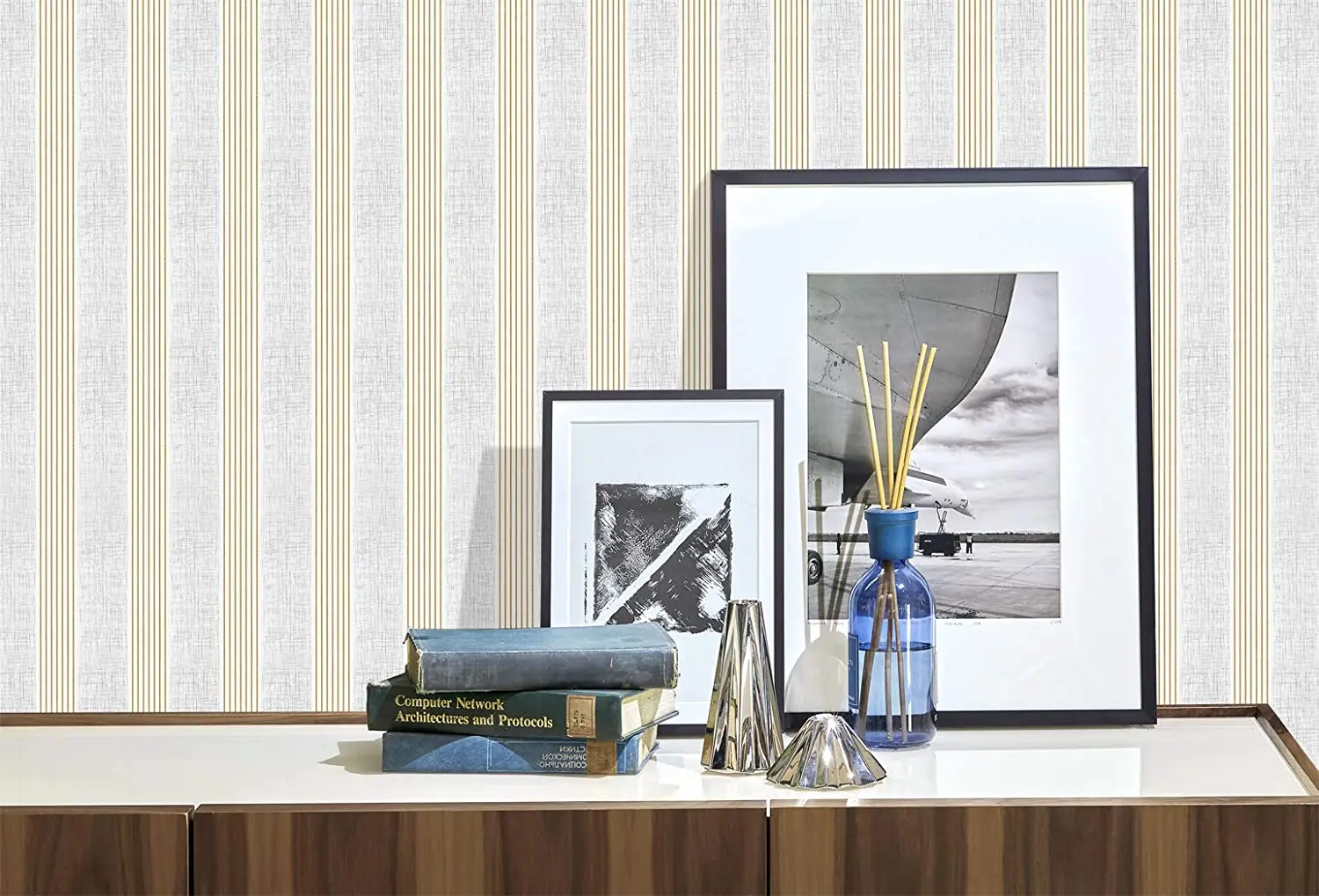 Gold Stripe Wallpaper Geometric Peel and Stick Wallpaper Self Adhesive Removable Wall Paper Waterproof Vinyl Wallcovering