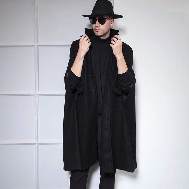 Long woolen coat cape cape over the knee long autumn and winter men's coat