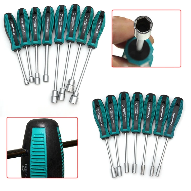 3/3.5/4/4.5/ 5/5.5/6/7/8/9/10/1/12/13/14mm Metal Socket Driver Hex Nut Key Wrench Screwdriver Nutdriver Hand Tool