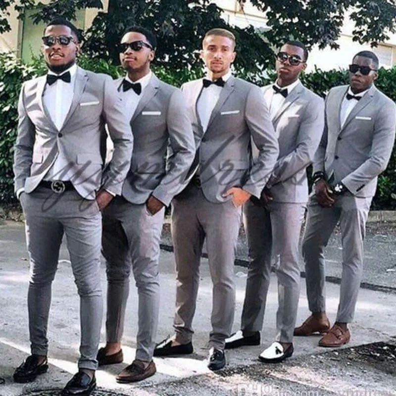 

ANNIEBRITNEY Grey 2 Piece Slim Fit Men Formal Suit Tailor Made Groom Wedding Tuxedo 2 Piece Prom Wedding Business Men Suit Set