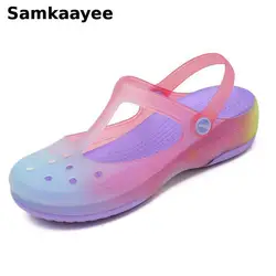 Size 35-41 Womens Sandals Summer Female Gradient Color Clogs Slip-On Garden Shoes Slippers Hollow Breathable Jelly Zapatos Y33