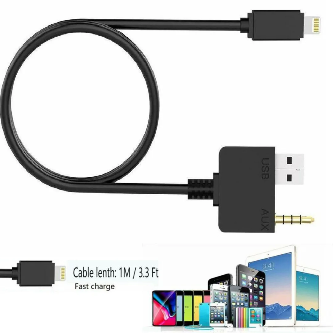 Fit For Kia Hyundai AUX USB Cable 3.5mm Jack Music Charging Adapter For iPhone