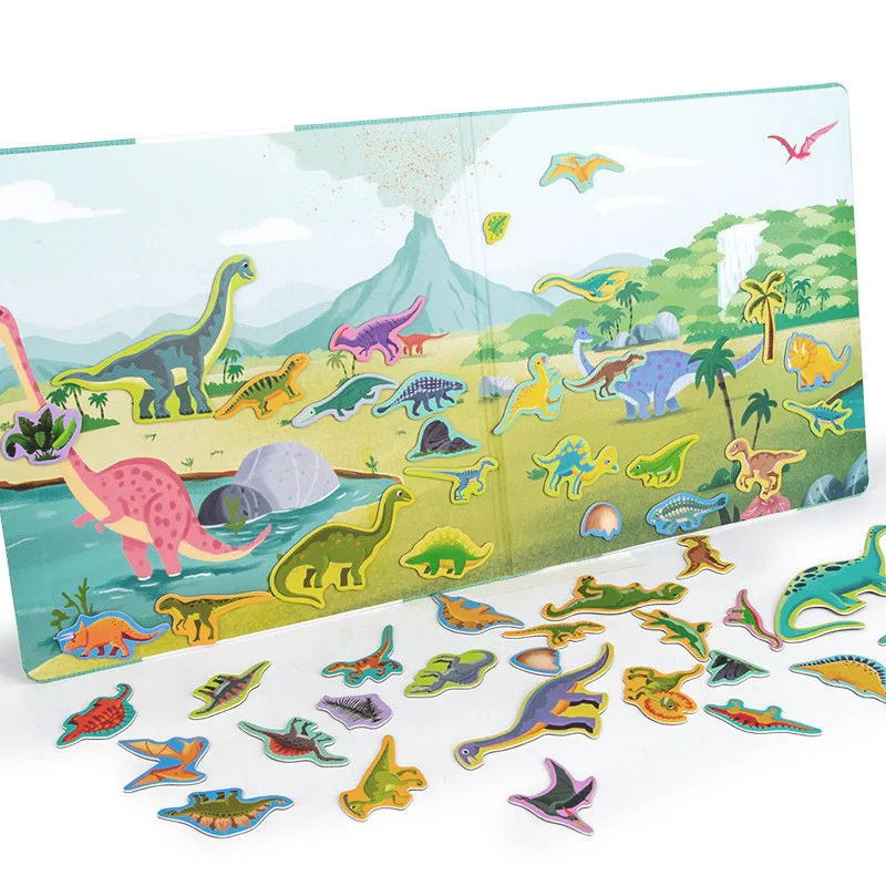 

Montessori Quiet Paste Book Busy Books Magnetic Scene Storytelling Puzzle Animal Dinosaur Cognition Sticker Educational Toy