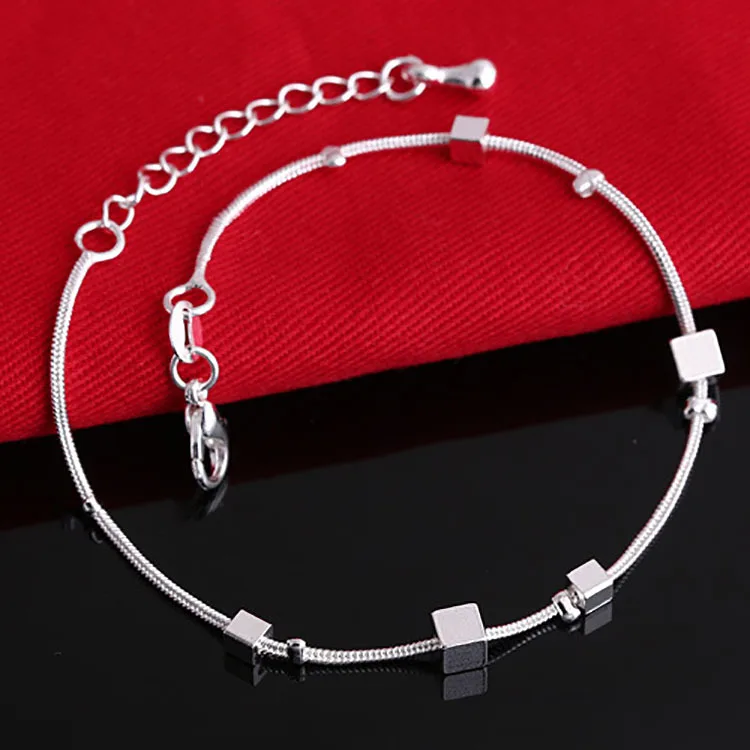 Simple Square Grid Hamsa Stamp Anklet Bracelet On The Leg For Women Sandy Beach Silver Plated Chian On Foot Girl Ankle Bracelet