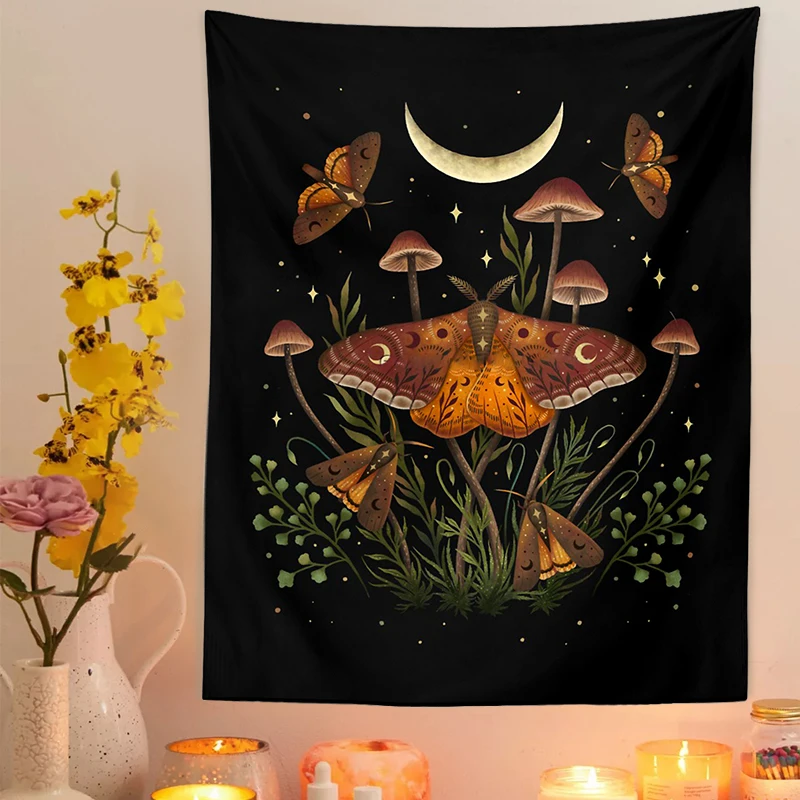 Nordic Psychedelic Butterfly Tapestry Mushroom Chart Diagram Bohemian Hippie Witchcraft Tarot Wall Art Boho Decor wall hanging