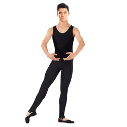 Speerise Men One Piece Black Tank Unitard  Ballet Sleeveless Full Body Tight Jumpsuit Unitards Dance Costumes Bodysuit