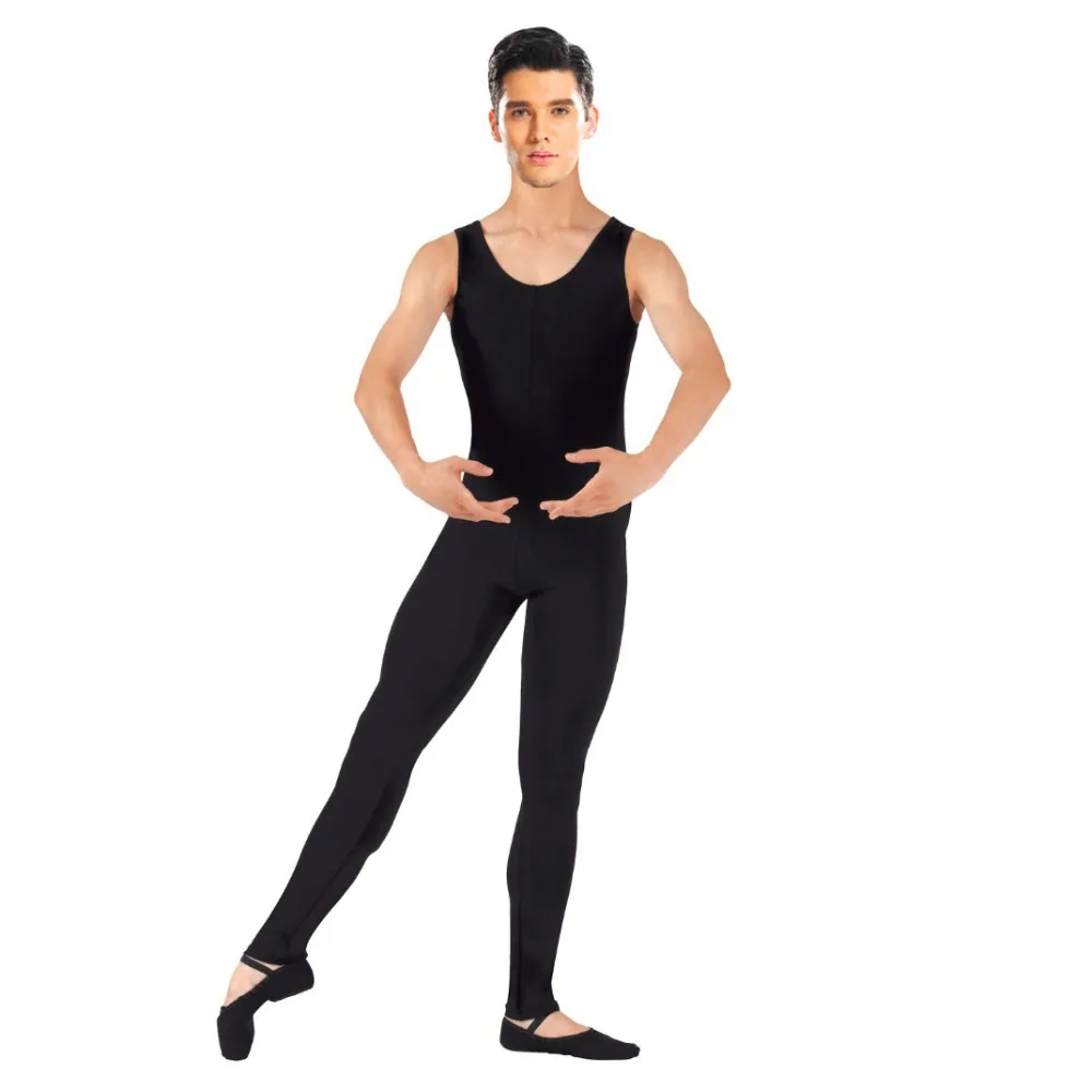 Speerise Men One Piece Black Tank Unitard Ballet Sleeveless Full Body Tight Jumpsuit Unitards Dance Costumes Bodysuit