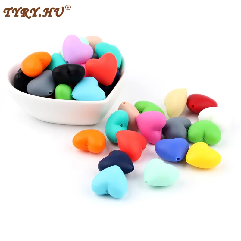 20Pc/lot Silicone Beads Heart 20mm BPA Free Nurse Gift Accessories For DIY Teething Baby Rattles Food Grade Silicone Beads