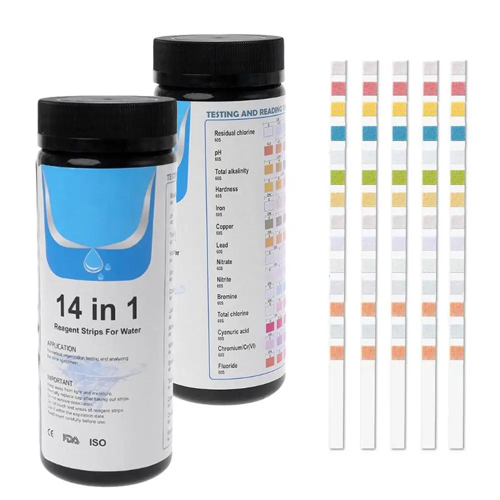 Uaktualnij pasek testowy wody pitnej 14 w 1 Test jakości wody z kranu Prosta i szybka twardość PH Bromine Nitrate 1 opakowanie 50/100 sztuk