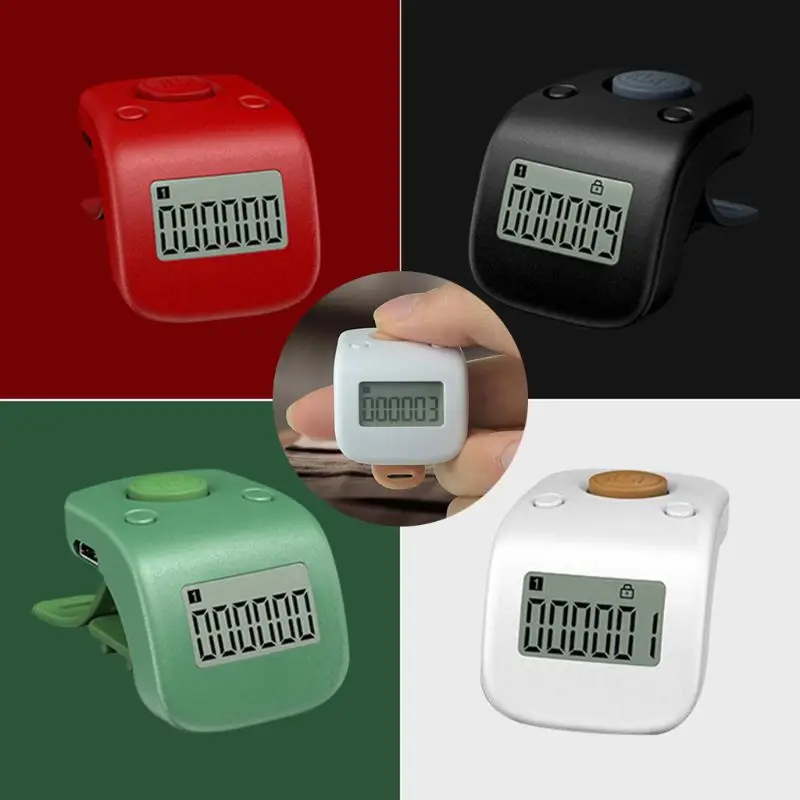 Imagem -03 - Mini Digital Recarregável Lcd Eletrônico Dedo Anel Contador Contagem da Mão Seis Dígitos Contas Buda Contador Oração Clicker