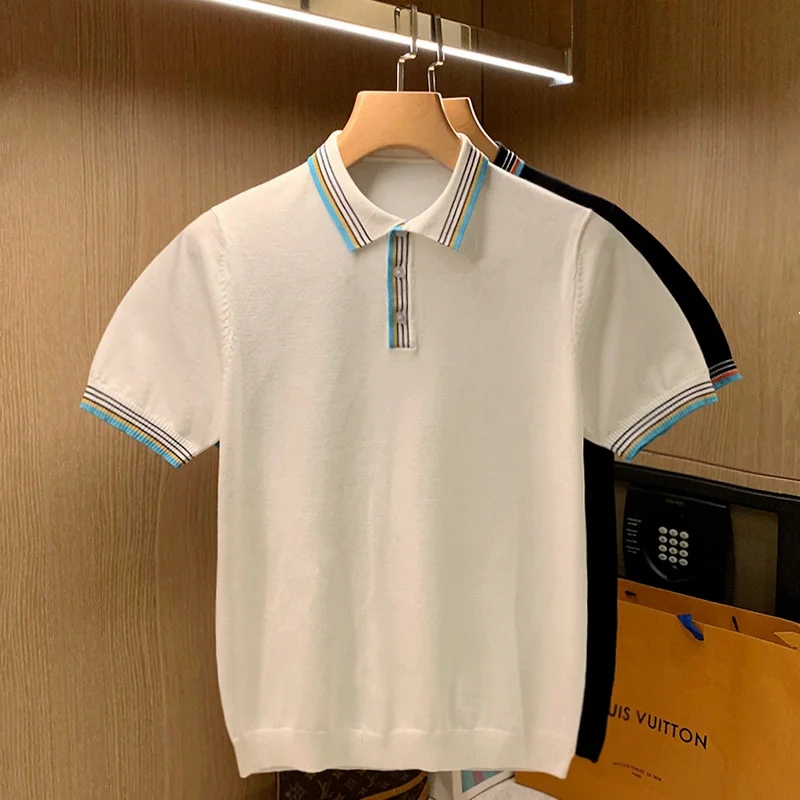 

Summer 2022 New Fashion Men Shirt Polo Short Sleeve Thin Shirt Men's Casual Slim Polo Shirt Male solid Clothing Knitted Tops A78