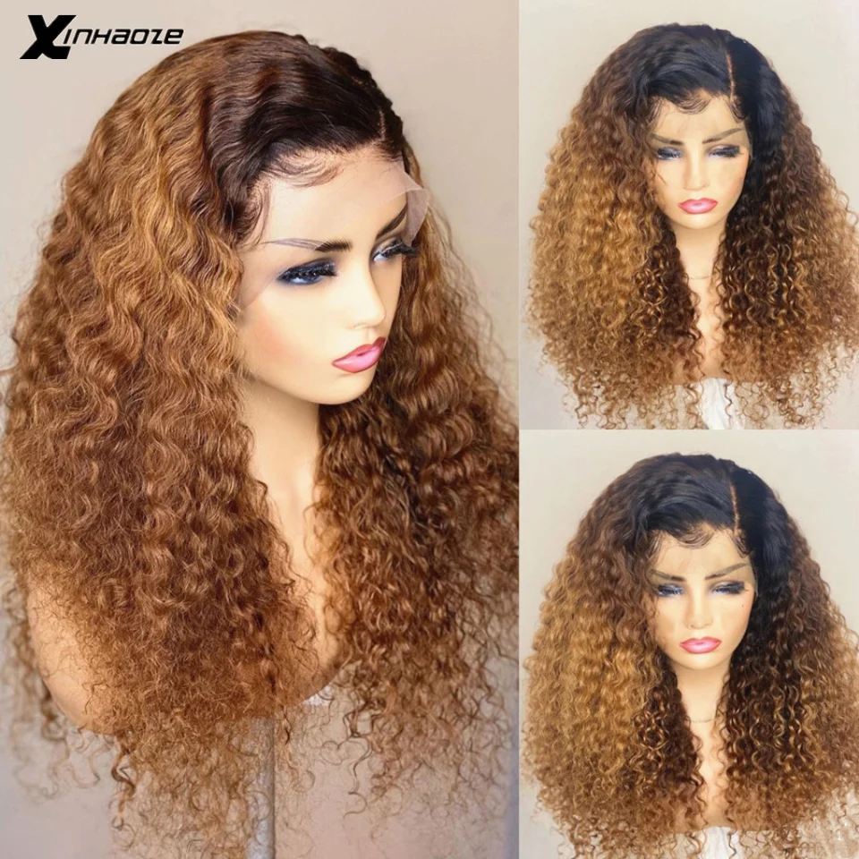 

1b/27 Deep Part 13x6 Ombre Brazilian Curly Lace Front Human Hair Wigs Preplucked Natural Hairline Remy Hair 5x5 Silk Top Wigs