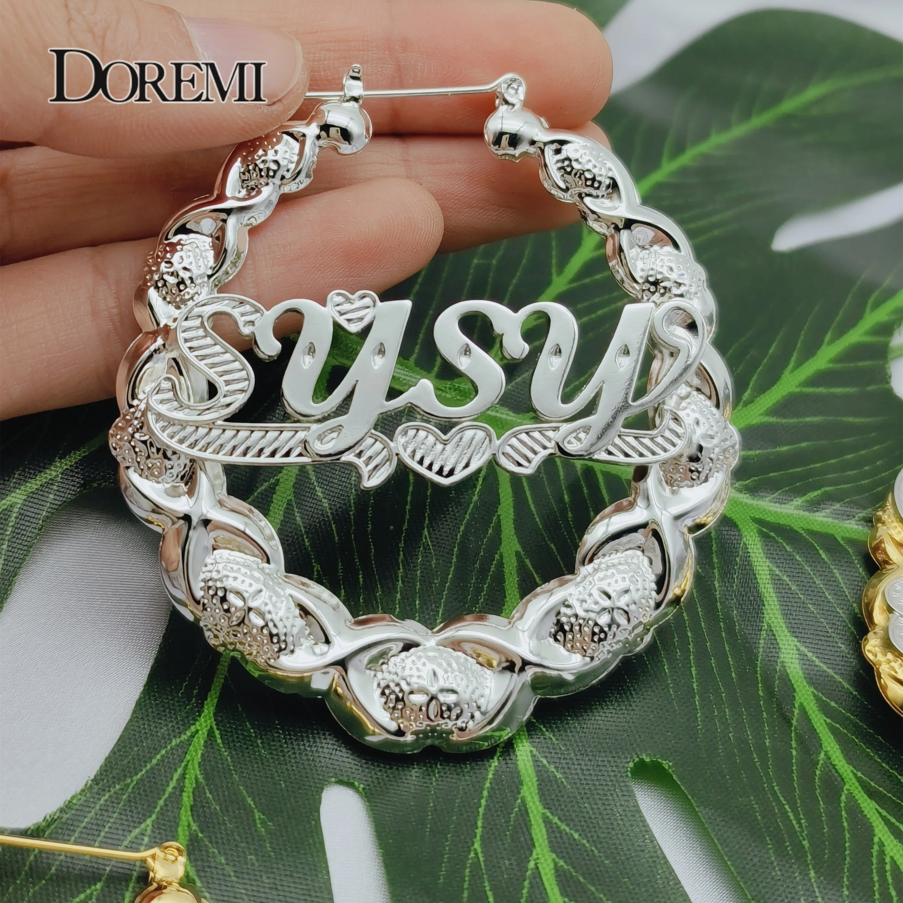 Hiphop Sexy XOXO Custom Bamboo Hoop Earrings Personalized Name Earring 3D Hoops Style Custom Earring for Christmas Gift