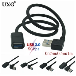 USB-A 90 Degree Up Down Left Right Angled USB 3.0 Male To Female Extension Extender Fast Transmission Charging Cable Cord 0.3M