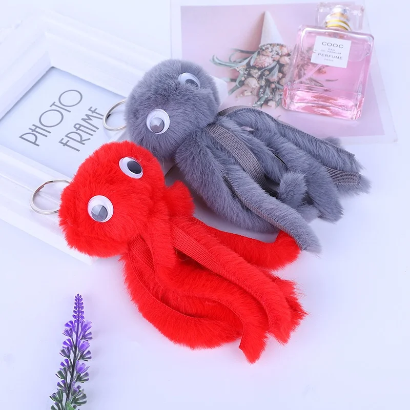 Plush Rabbit Fur Octopus Keychains Women Pompom Cute Girls Fluffy Toys Key Chain On Bag Jewelry Wedding Party Friends Gift