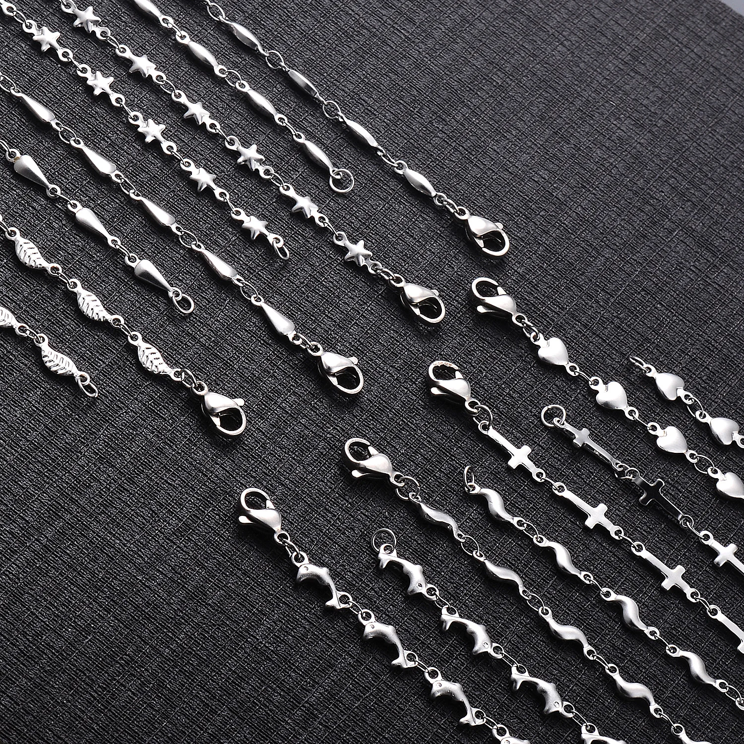 1 Stück Länge 18cm-100cm Edelstahl Lange Handgefertigte Kettenhalsketten für Frauen Silberfarbene Herz-Halskette Damenschmuck – Detail 5