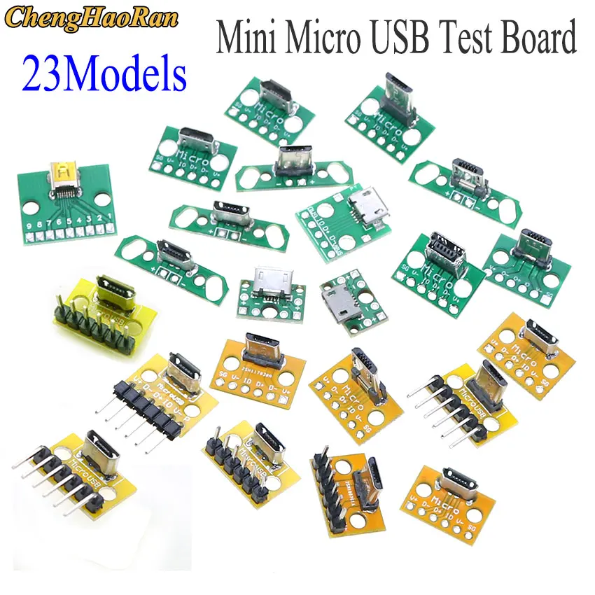 

Кабель для передачи данных ChengHaoRan, 23 модели, тестовая плата, разъем Micro Mini USB, разъем PCB, 90 градусов, разъем Micro usb