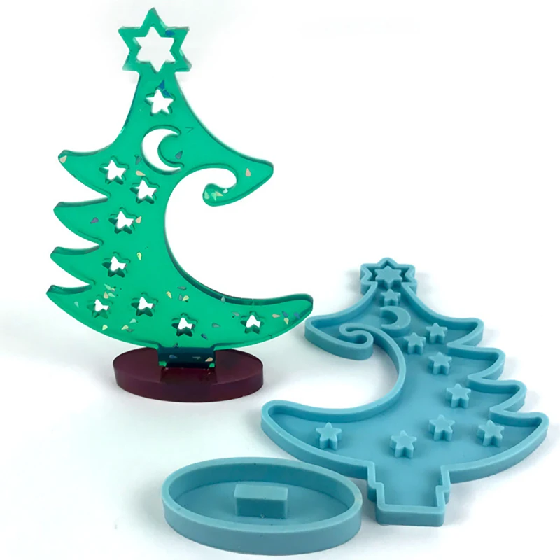 Winter Tree Ring Holder Epoxy Resin Mold Assemble Christmas Tree Silicone Mould for Christmas Theme Feastival Art Crafts