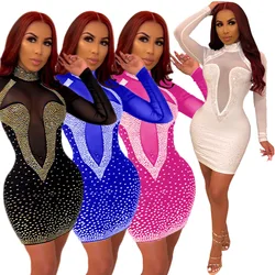 Women Bandage Dress Sequin vestidos Ladies Club Dresses Women Mini Autumn Sexy Crystal Party Bodycon Glitter Diamond Mini Dress