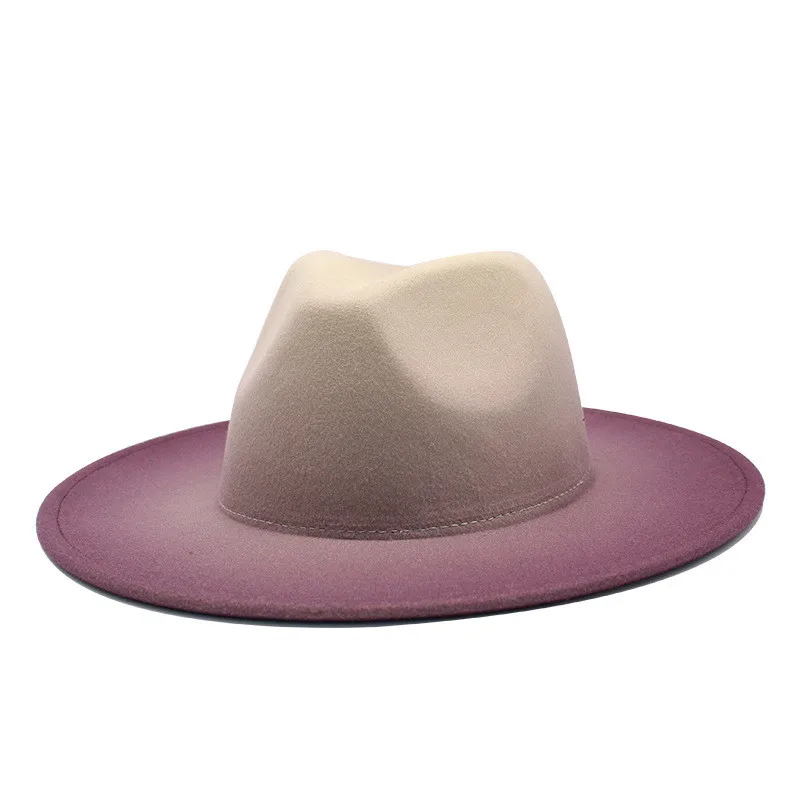 Hot gradient Autumn Winter Sun Hat Women Men Fedora Hat Classical Wide Brim Men Women Two-color British  Jazz hats Wholesale