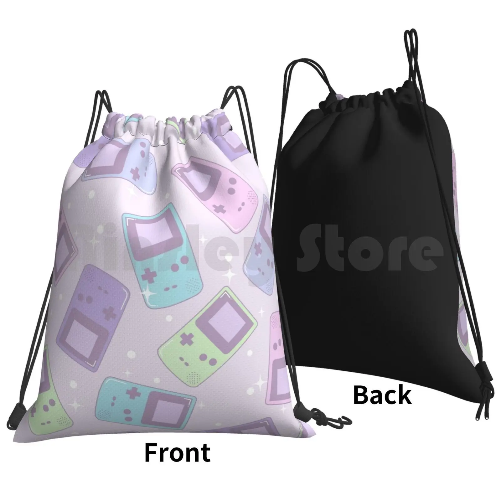 Kawaii Cute Pastel Gameboy Gamer Pattern Backpack Drawstring Bag Riding Climbing Gym Bag Gamer Gamer Girl Games