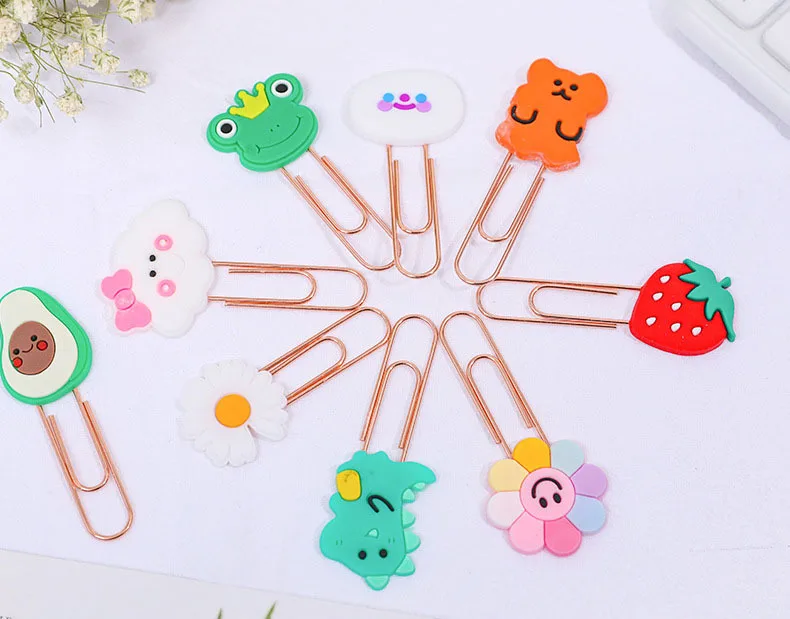 2 pçs clipe de papel girassol bonito escritório escola artigos de papelaria fonte decorativa kawaii engraçado bookmark urso dinossauro abacate margarida