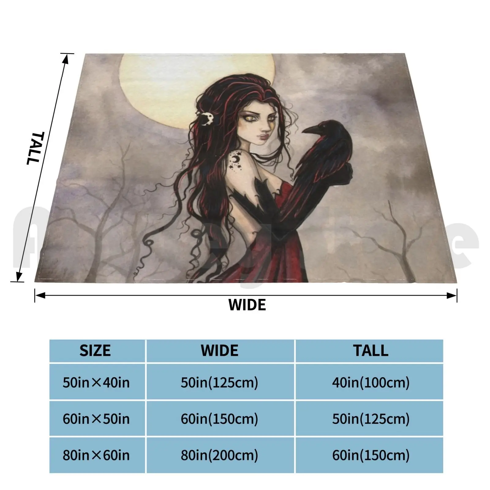 The Raven Gothic Fantasy Woman Full Moon By Molly Harrison Blanket For Sofa Bed Travel Fantasy Fairy Raven Witch