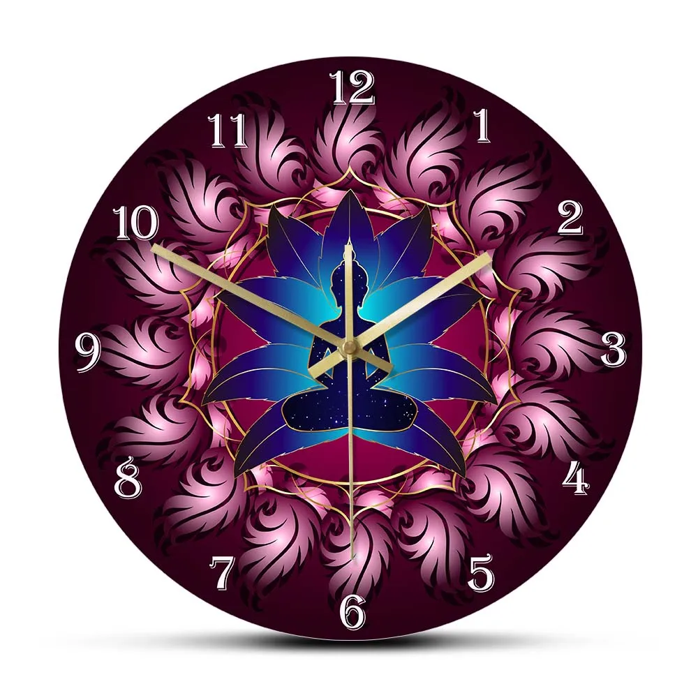 Chakras Energy Healing Wall Clock Buddha In Lotus Mandala Flower Yoga Art Decorative Silent Clock Wall Watch Buddhism Home Deco