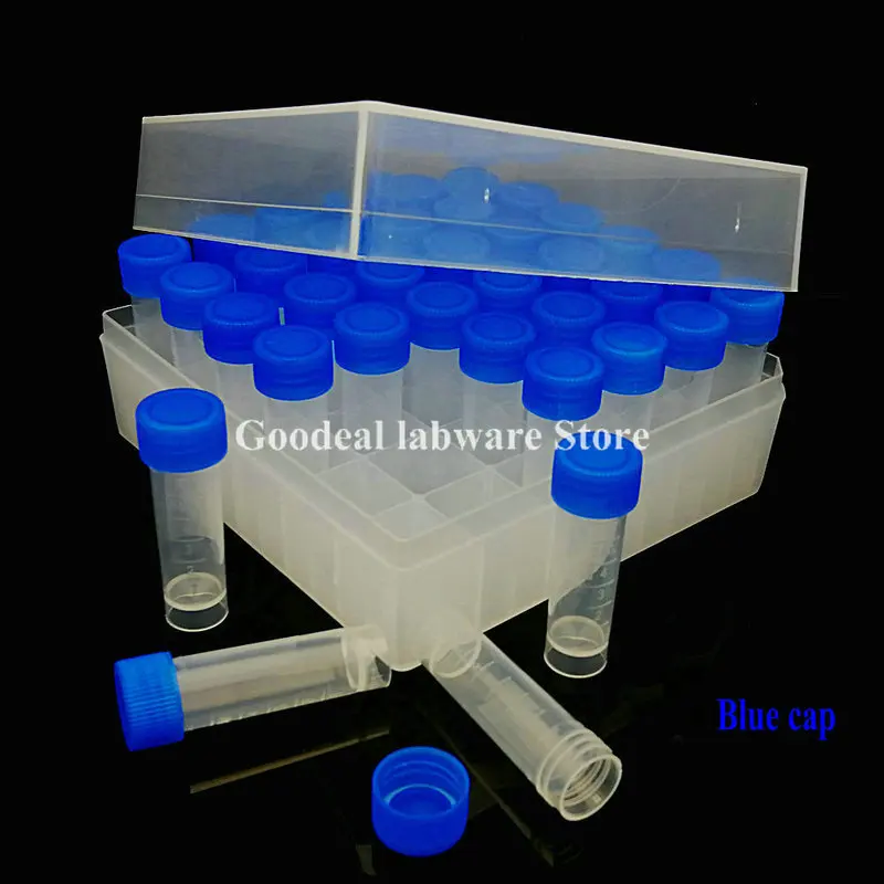 36pcs Plastic 5ml Cryovial With Colored Screw Cap+ 1pcs 36 Vents plastic Freezing Tube Storage Box for experiment