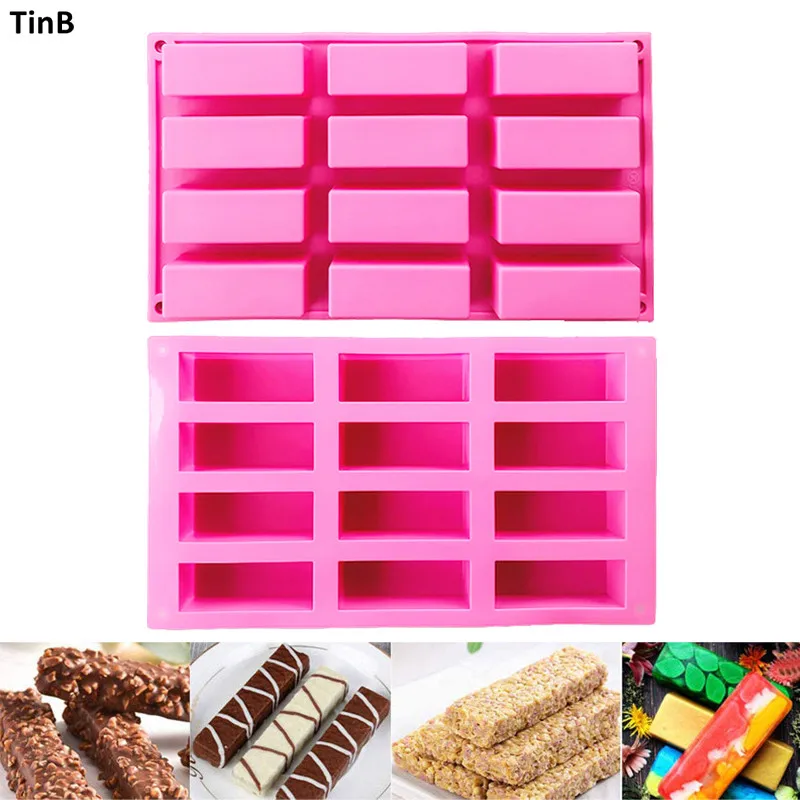 12 Hole Bars 3D Silicone Mold Mousse Dessert Mold DIY Rectangle Cake Molds Cornbread Cheesecake Soap Mould Cake Decorating Tools