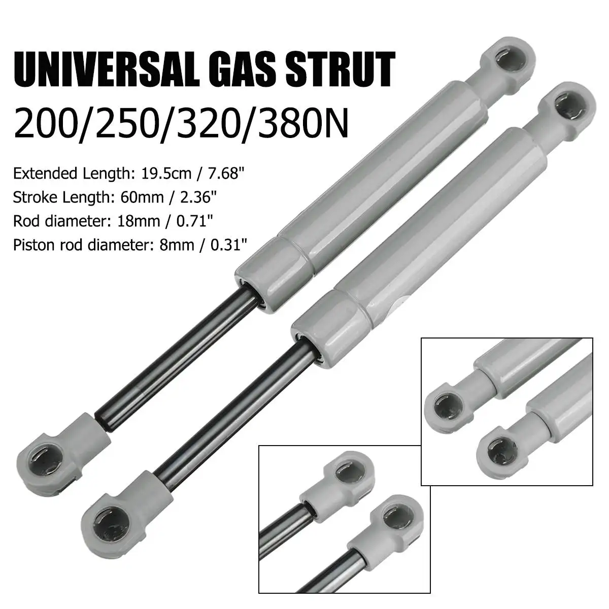 2pcs 195mm 8mm 200-380N Car Gas Strut Bars Gas Spring Hood Support Rod Shock Lift for RV Bed Window Bus Caravans