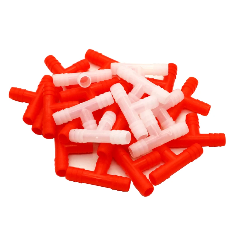 20Pcs Plastic Tee Tube Connector Diameter 8mm Rabbit Chicken Quail Doves Pets Nipple Drinker Connecting Pipe Farm Equipments