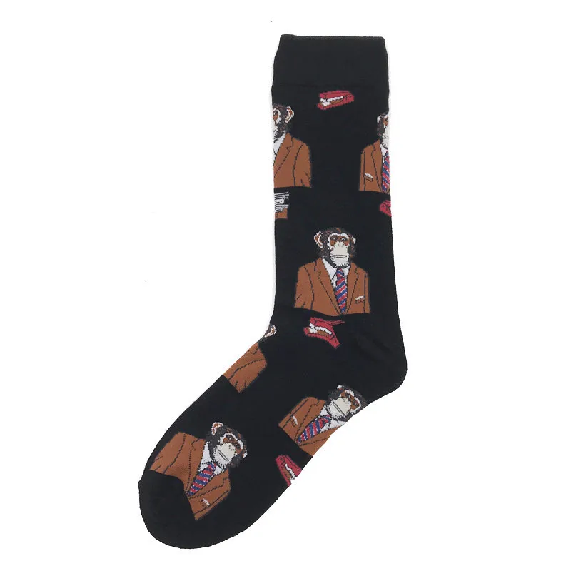 New  Autumn Winter Socks Men Funny Cartoon Cat Monkey Clown Pattern Happy Socks Casual Combed Cotton Calcetines Hombre