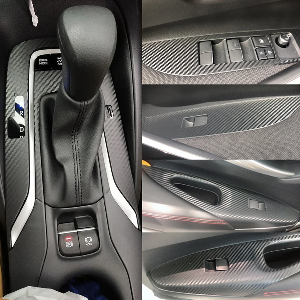 Para Toyota corolla 2019-2021 Panel de Control Central Interior manija de puerta pegatinas de fibra de carbono 5D calcomanías accesorios de estilo de coche