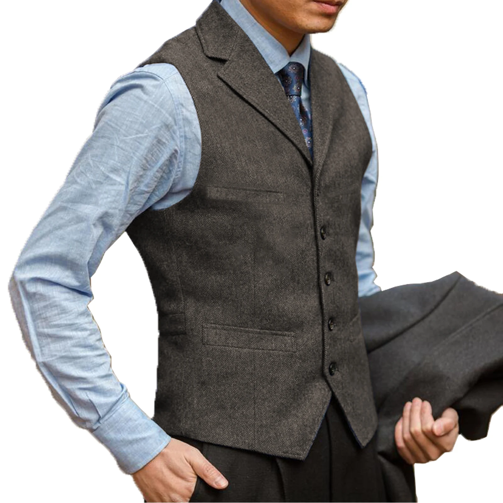 Brown Men\'s Vest Brown Slim Fit Prom Herringbone Wool Blazer Green Office Suits Burgundy Waistcoat For Wedding Best Man Grooms