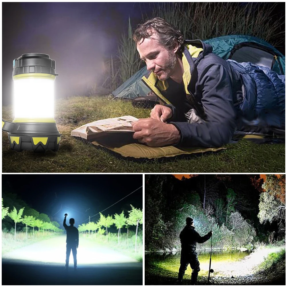 Portable Handheld LED Camping Light White/Red/Blue Light 6 Modes USB Charging Searchlight Night Emergency Work Light