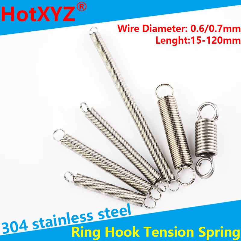 O Ring Hook Coil Pullback Cylindroid Helical Extension Tension Spring 304 Stainless Steel Wire Diameter 0.6mm 0.7mm