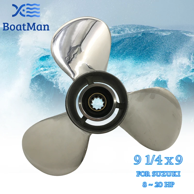 Outboard Propeller 9 1/4x9 For Suzuki Engine 8HP 9.9HP 15HP 20HP Stainless steel 10 splines Outlet Boat Parts SS9-1400-009