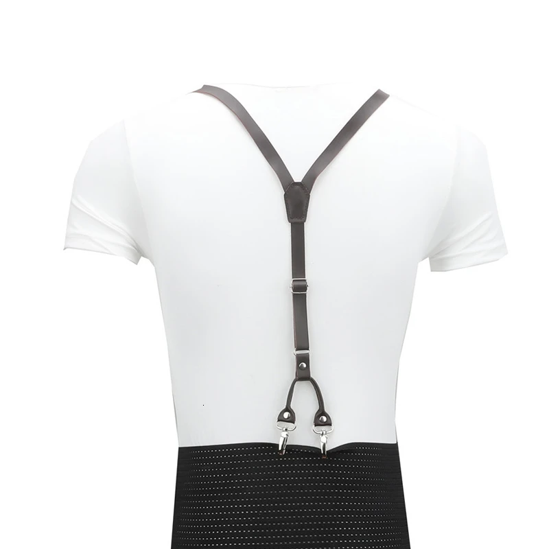 Tirantes de piel auténtica para hombre y mujer, pantalones ajustados de 1,5 cm de ancho con Tirantes ajustables, 2 niveles, 4 Clips