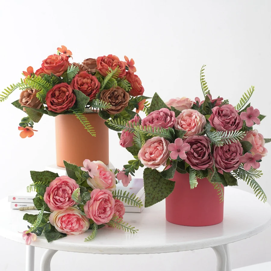 

Artificial Flowers Vases for Home Decoration Christmas Garland Fake Plants Wedding Bride Outdoor Diy Gift Box Silk Peony Bouquet