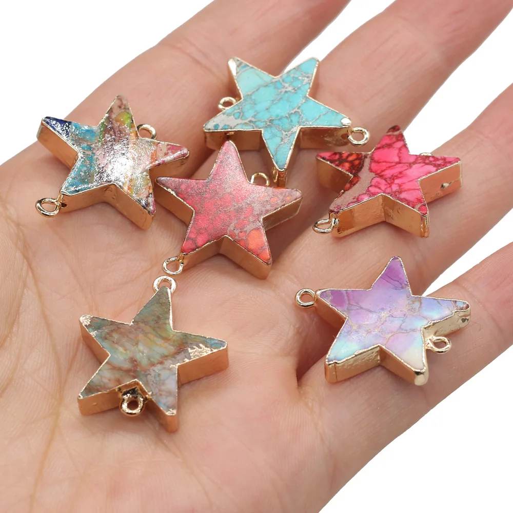 Natural Stone Double Hole Connector Star-shaped Ocean Emperor Stones Charms Pendant for Jewelry Making DIY Bracelet Earring Gift