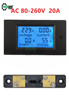 AC 80-260V 20A Digital Voltmeter Ammeter Power Energy Tester 110V 220V Current Voltage Meter Power Wattmeter with Shunt