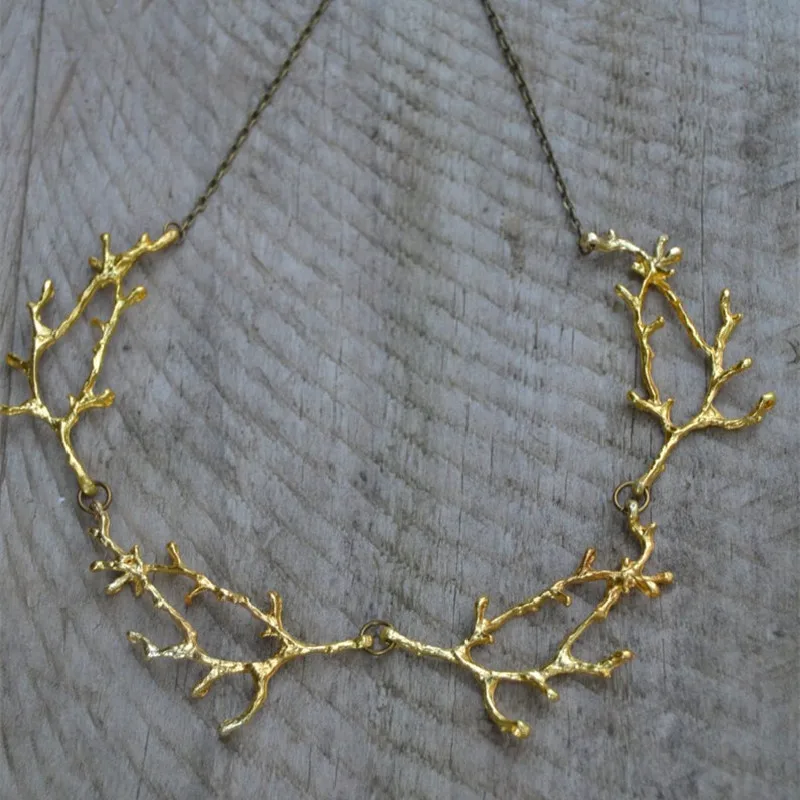 Gothic Gold Colour Antler Branches Necklace Witch Fantasy Forest Punk Jewelry Creativity Classical Wedding Magic Gift Women New