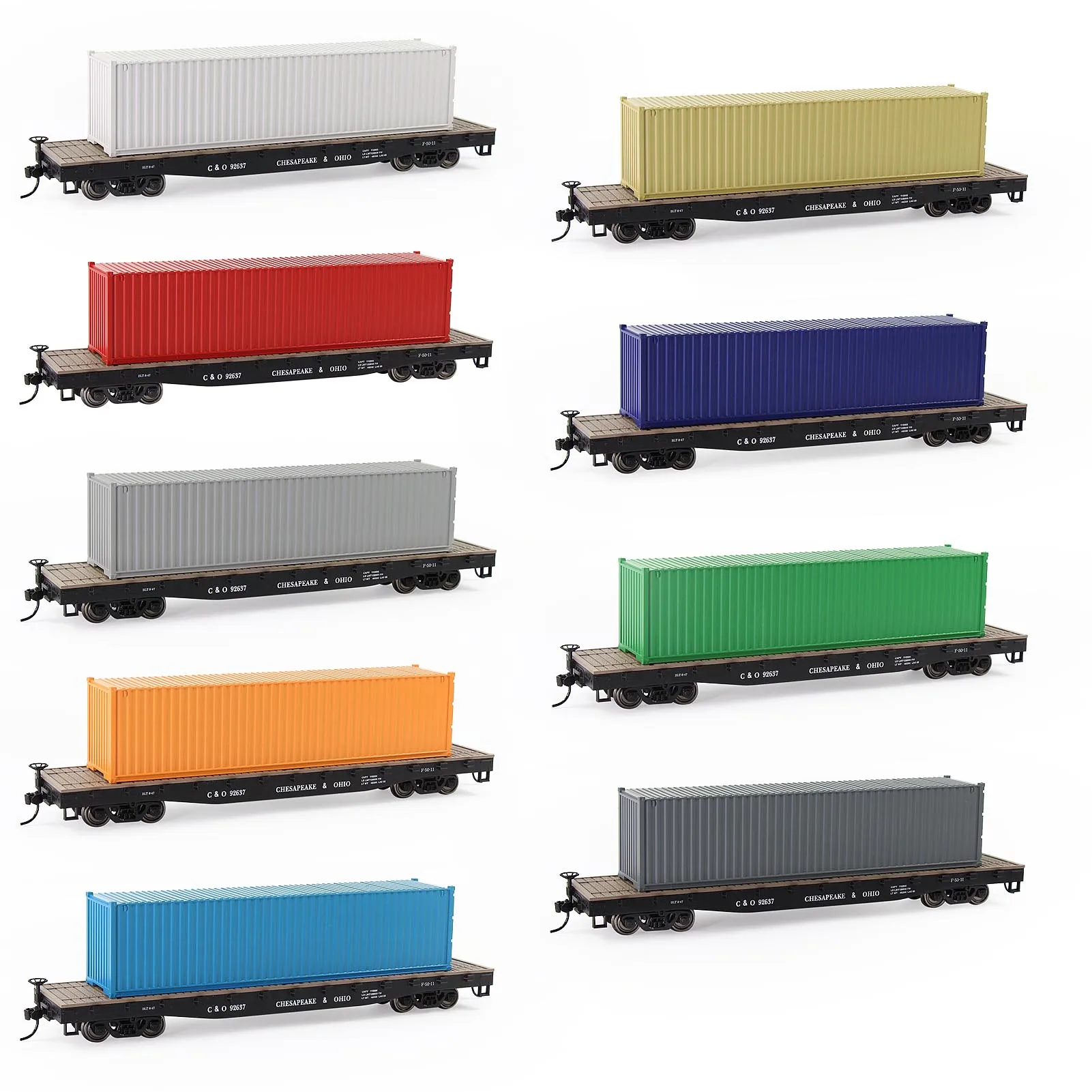 9pcs HO Scale Blank 40' Shipping Containers 40ft Pure Color Ribbed Side Container Cargo Box C8740