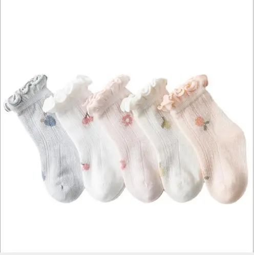 

5Pairs/Lot Summer baby socks boys and girls thin mesh glass silk socks children's socks with wooden ears