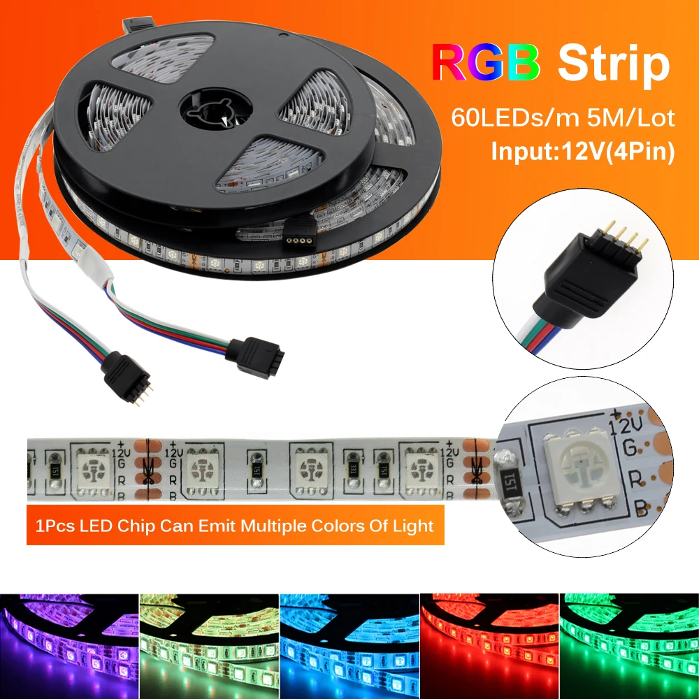 LED Strip 5050 DC12V 60LEDs/m Flexible LED Light RGB RGBW 5050 LED Strip 300LEDs 5m/lot