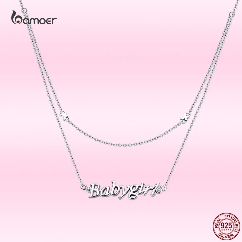 Bamoer 2021 New Creative Double-layer Necklace for Baby Girl 100% 925 Sterling Silver Necklace Women Dating Jewelry Gift GAN230