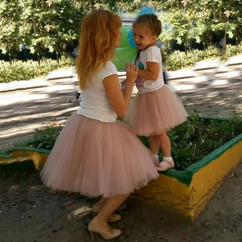 Mommy and Me Tutu Skirt Family Matching Look Tulle Dress Women Baby Girl Midi Pleated Skirt Summer Elastic High Waist Mesh Suits