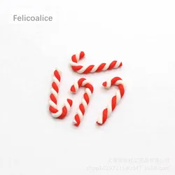 15pcs Kawaii Resin Flatback Cabochons Scrapbooking Clay Christmas Red White Candy Cane Craft Home Christmas Decoration